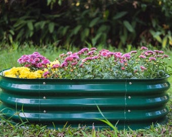 Recycled Metal Raised Garden Bed with Drainage | 96"x24"x17"