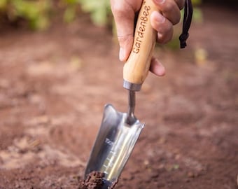 Stainless Steel Garden Transplanter | Wood Handle, Planting Tool