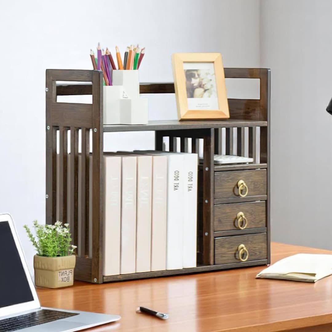 Bamboo Desktop Bookshelf With Drawers – Office & Study Storage ...