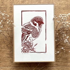 Kupferstich, Linolschnitt, „Der Sperling“, Vogel
