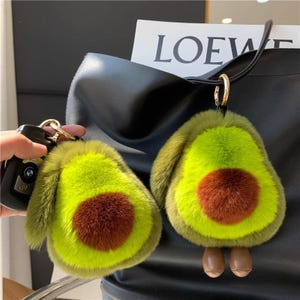 Rex Kaninchenfell Avocado Auto Schlüsselanhänger Anhänger ins niedlichen Plüsch personalisierte Puppe Schultasche Anhänger für Frauen