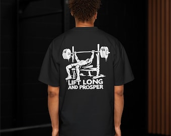 Camiseta de gimnasio "Levanta pesas, vive y prospera" – Ropa deportiva divertida de ciencia ficción