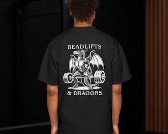 Camiseta de gimnasio con estampado de peso muerto y dragones – Camiseta divertida para entrenar