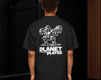 Camiseta de gimnasio Planet of the Plates / Sentadilla de gorila, Humor fitness