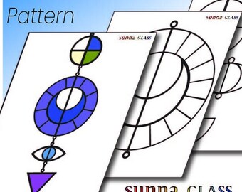 Moon Suncatcher Pattern, Downloadable PDF New Age stained glass flower pattern, Moon and eye pattern for stained glass suncatcher