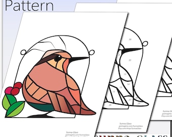 Suncatcher Pattern,  bird with berries, Downloadable PDF Pattern, little bird stained glass pattern, hobby and commercial pattern