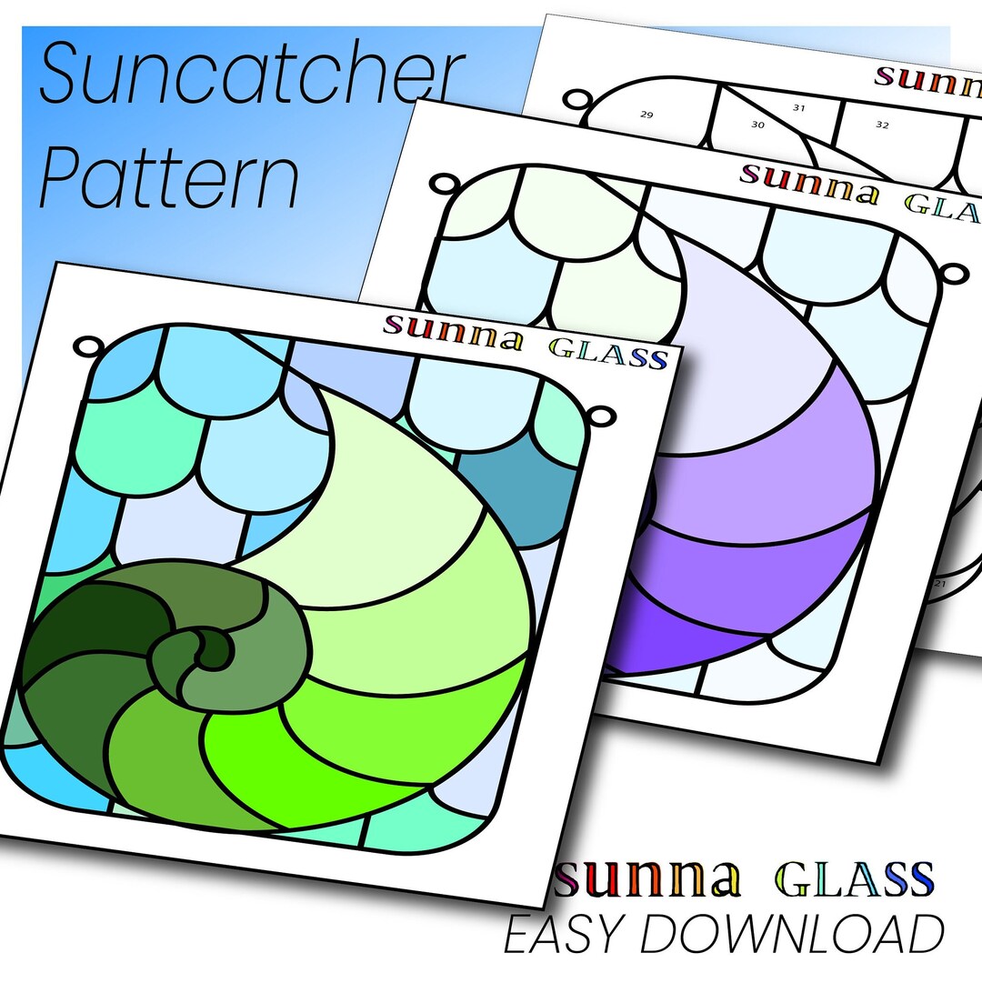 Nautilus Shell Suncatcher Pattern, Downloadable PDF Stained Seaside Pattern, Seashell Beach ...