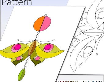 Lunar Moth Suncatcher Pattern, Downloadable PDF Stained Glass Pattern, Unique modern butterfly moth stained glass design.