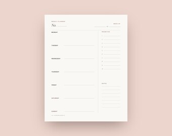 Minimalist Weekly Planner A4 Size PDF | Printable Weekly Agenda Download | Simple Organizer | Aesthetic Digital Planner