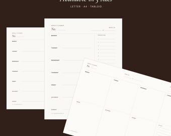 Weekly Planner Bundle 3 Sizes A4 Letter Tabloid | Printable Digital Planner Set | Weekly Organizer PDF Download | Aesthetic Simple Design