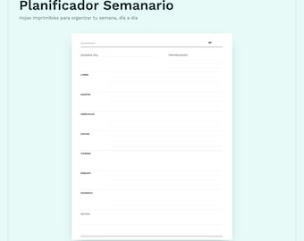 Minimalist Digital Weekly Planner (Letter Size) PDF | Weekly Planner (Spanish) | Printable Weekly Organizer | Simple Design