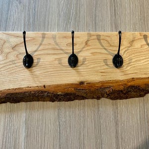 Coat hooks, Ash live edge, handmade, steel hooks, wall mounted