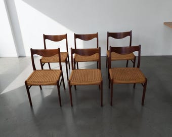 Mid Century 6er Set vintage Teak Esszimmerstühle Stuhl Dining Chair Arne Wahl Iversen GS61 1960 Jahre