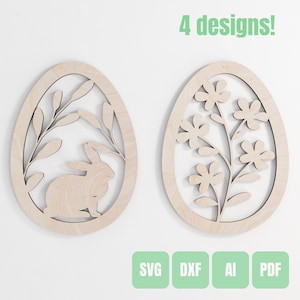 Easter Egg Shape Decoration Vector SVG Egg Cutout Decor PNG Egg Silhouette Clipart Easter Bunny Silhouette DXF Paschal Holiday Rabbit Ai Pdf
