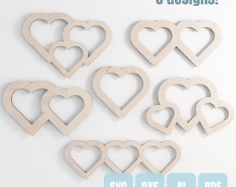 Marco de fotos con forma de corazón cortado con láser, vector, álbum de recortes, foto de San Valentín, contorno, imán para nevera, plantilla de bricolaje, archivo digital SVG DXF, corte CNC