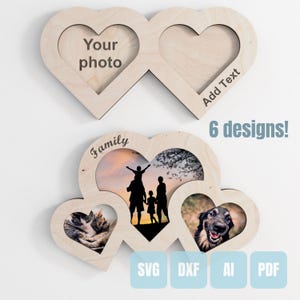 Moldura de ímã de geladeira em formato de coração cortado a laser para foto de família, modelo de dia dos namorados, ornamento, arquivo digital vetorial SVG DXF AI