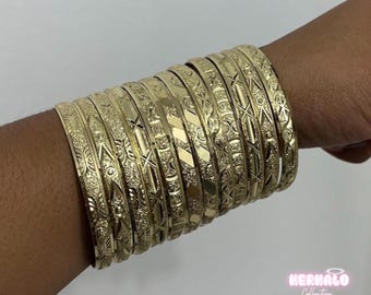18-24k GOLD Gold Filled Bangle Set, Stackable Bracelets