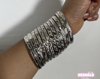 18-24k SILVER Gold Filled Bangle Set, Stackable Bracelets