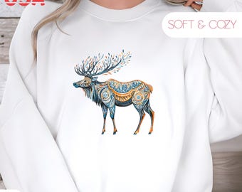 Elegant Bull Elk Sweatshirt, Sweater, Jumper, Americana Aesthetic, Family Trip Outfit, Camping Sweatshirt, Nature RV Life, RV Gift Sweater