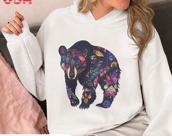 Bear Hoodie, Bear Hooded Sweatshirt, Retro Chic Boho Bear, Grizzly Bear Shirt, Outdoor Hoodie, RV Mom Camping, Womens Camp Hoodie, RV Gift