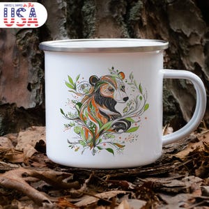 Bear Cub Nature Inspired Enamel Camping Mug, RV Outdoor Adventure Cup, Bear Design, Travel Mug, RV Nature Lovers Gift, Campfire Coffee Mug
