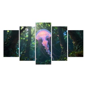 Surreal Jellyfish Forest Canvas Print, Five Piece Split Wall Art, Multi Panel Home Decor