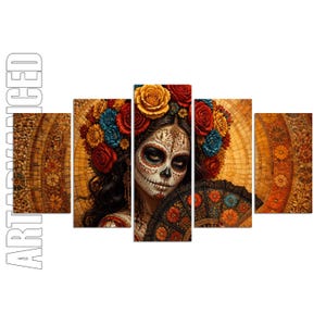 Impresión en lienzo del Día de Muertos, obra de arte modular de cinco piezas
