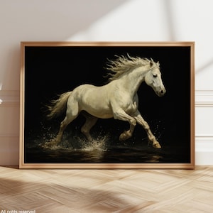 Impression cheval blanc au clair de lune : art mural équestre dramatique (téléchargement numérique)