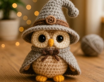 Wizard Owl Crochet Plush Amigurumi – Handmade Owl with Hat & Cape, Kawaii Stuffed Toy Gift and Décor, Sizes 4–10 inches
