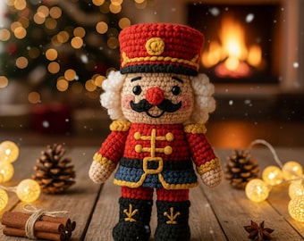 Handmade Crochet Nutcracker Soldier Doll Plush Christmas Amigurumi Holiday Toy Decoration Gift Classic Nutcracker Ornament 4-12in Sizes
