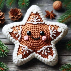 Gingerbread Star Amigurumi – Cute Crochet Gingerbread Cookie Plush Ornament, Handmade Christmas Decor & Gift