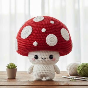 Crochet Mushroom Amigurumi Plush Doll Cute Kawaii Toadstool Toy Handmade Woodland Nursery Decor Soft Gift for Kids and Collectors