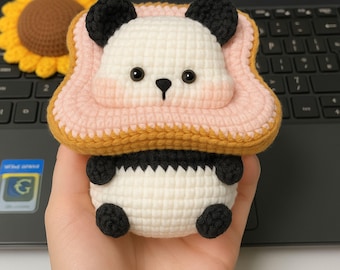 Adorable Panda Bread Crochet Doll, Cute Handcrafted Soft Plushie, Perfect Gift for Kids, Home Decor, Size 4-12in - Panda Lovers Delight