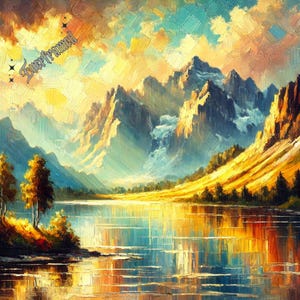 Impressionist Mountain Lake Art Print: Colorful Landscape (Digital Download)