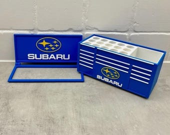 Subaru Inspired Toolbox Business Card and Pen Holder – Mini Tool Chest Desk Organizer