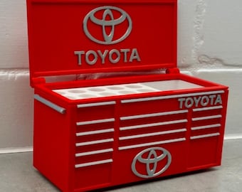 Toyota Inspired Toolbox Business Card and Pen Holder – Mini Tool Chest Desk Organizer