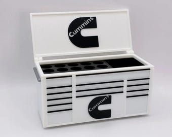 Cummins Inspired Toolbox Business Card and Pen Holder – Mini Tool Chest Desk Organizer
