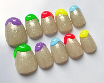 kleurrijke Press On Nails, Japanse nailart, herbruikbare nagelset