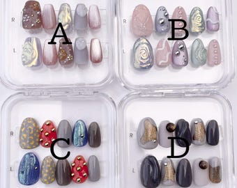 Press On Nails, Ready to ship, Japanese Nail Art, Reusable Nail Set, Size S