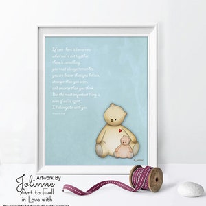 Girl nursery wall art pooh,Winnie pooh canvas art print,Winnie pooh quote,Winnie pooh newborn girl decor,Winnie pooh picture pink toddler Light Blue