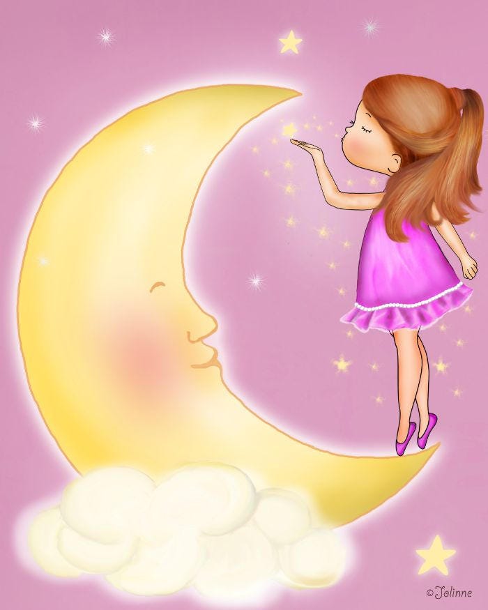 Wall Art Print for Girl Bedroom,moon and Stars Art,kids Room Art
