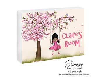 Cherry Blossom Personalized door plaque for girls room,Cherry Blossom Custom name girls door sign,Cherry Blossom Baby girl nursery artwork