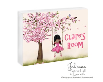 Cherry Blossom Personalized door plaque for girls room,Cherry Blossom Custom name girls door sign,Cherry Blossom Baby girl nursery artwork