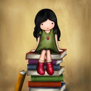 Girl on books wall art,Picture for kids room,Kids Library wall art,Reading room poster,Childrens bedroom art image 5