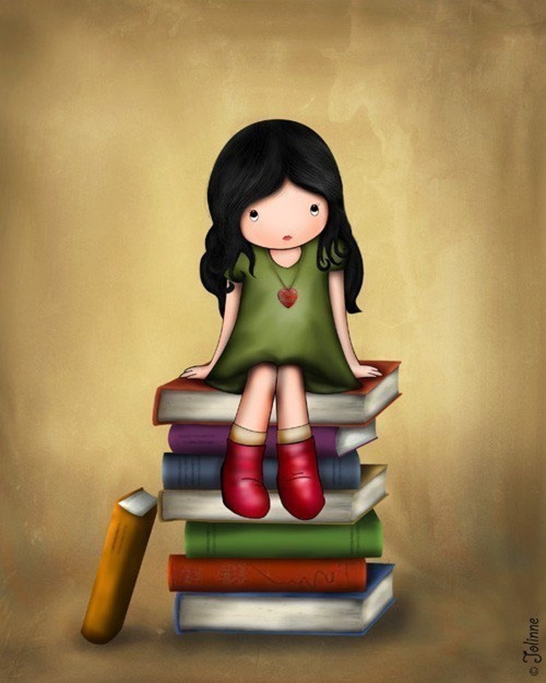 Girl on books wall art,Picture for kids room,Kids Library wall art,Reading room poster,Childrens bedroom art image 5