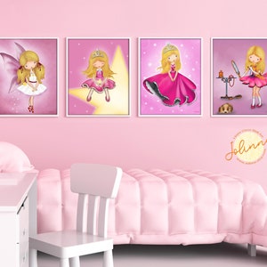 Girl bedroom art,wall art girl room,girl room decor,nursery wall decor girl,nursery decor girl,Pink nursery wall art set,princess room decor