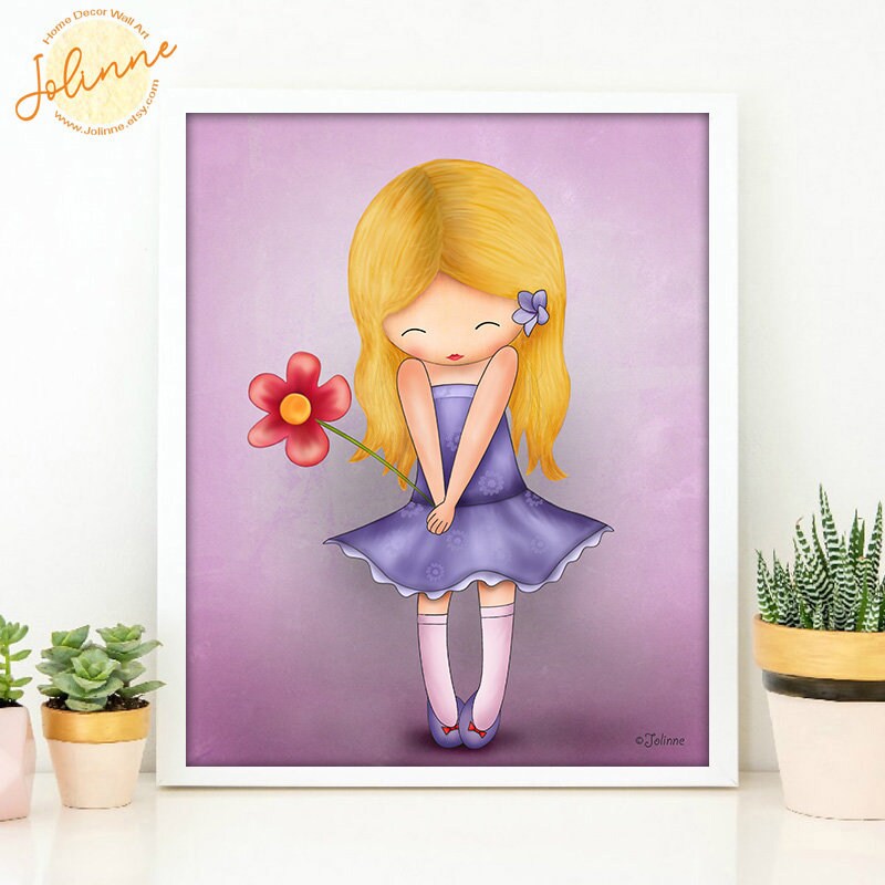 Singer Girl Art Colorful Blue Purple Artwork Artist Gift Kids Room Decor  Art Print by LotusArt