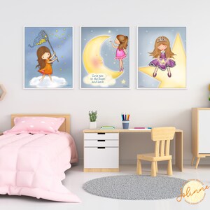 3 set of prints for girls room, granddaughter bedroom art, Girls room posters set,Pictures for girls room,Toddler girl room art