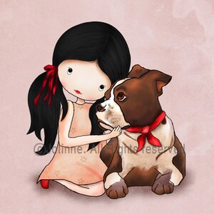 Girl and Puppy Art Print, Kids Room Decor, Personalized Gift image 4