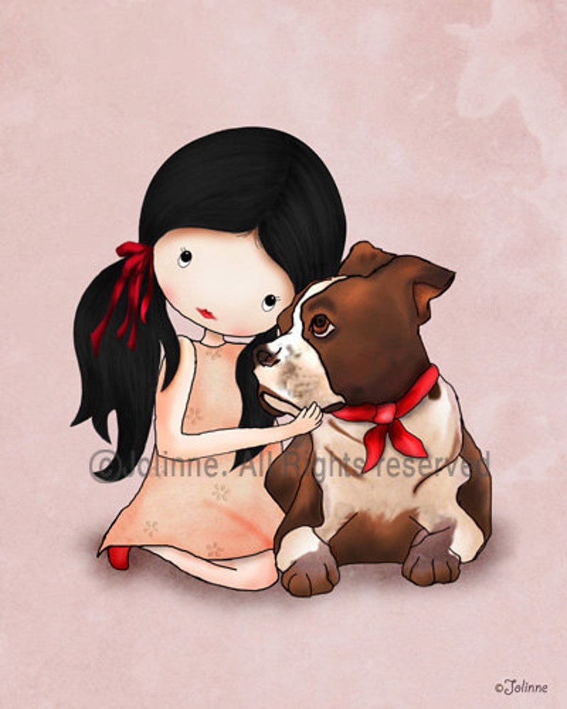 Girl and Puppy Art Print, Kids Room Decor, Personalized Gift image 4